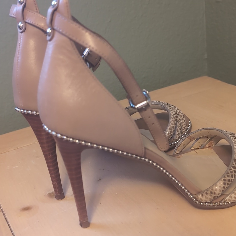 Coach Taupe and Silver Women's Snake Skin Strappy Heels - Picture 7 of 16